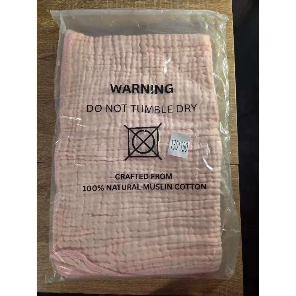 The Fleece Company Pink 100% Natural Muslin Cotton Throw Blanket 130x150cm NEW